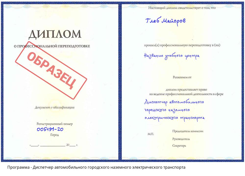 Диспетчер автомобильного городского наземного электрического транспорта Реутов