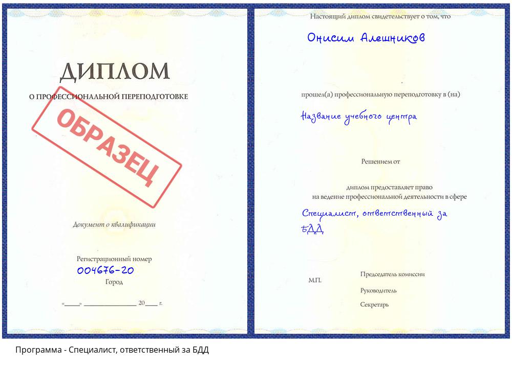 Специалист, ответственный за БДД Реутов