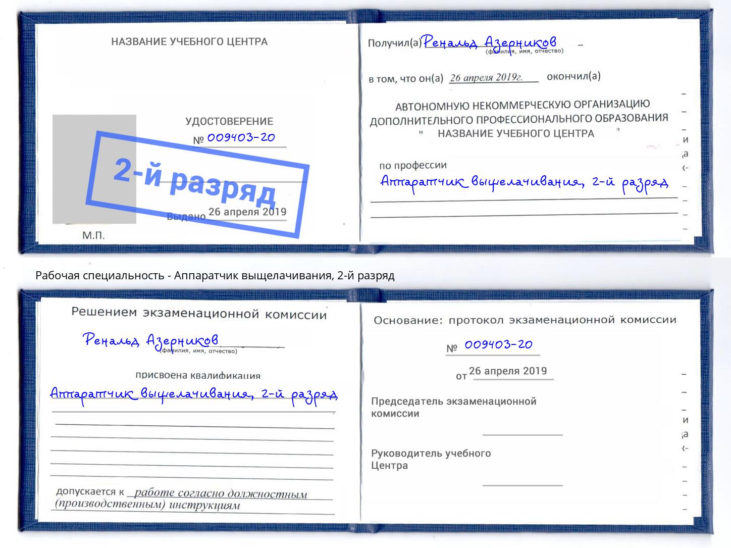 корочка 2-й разряд Аппаратчик выщелачивания Реутов