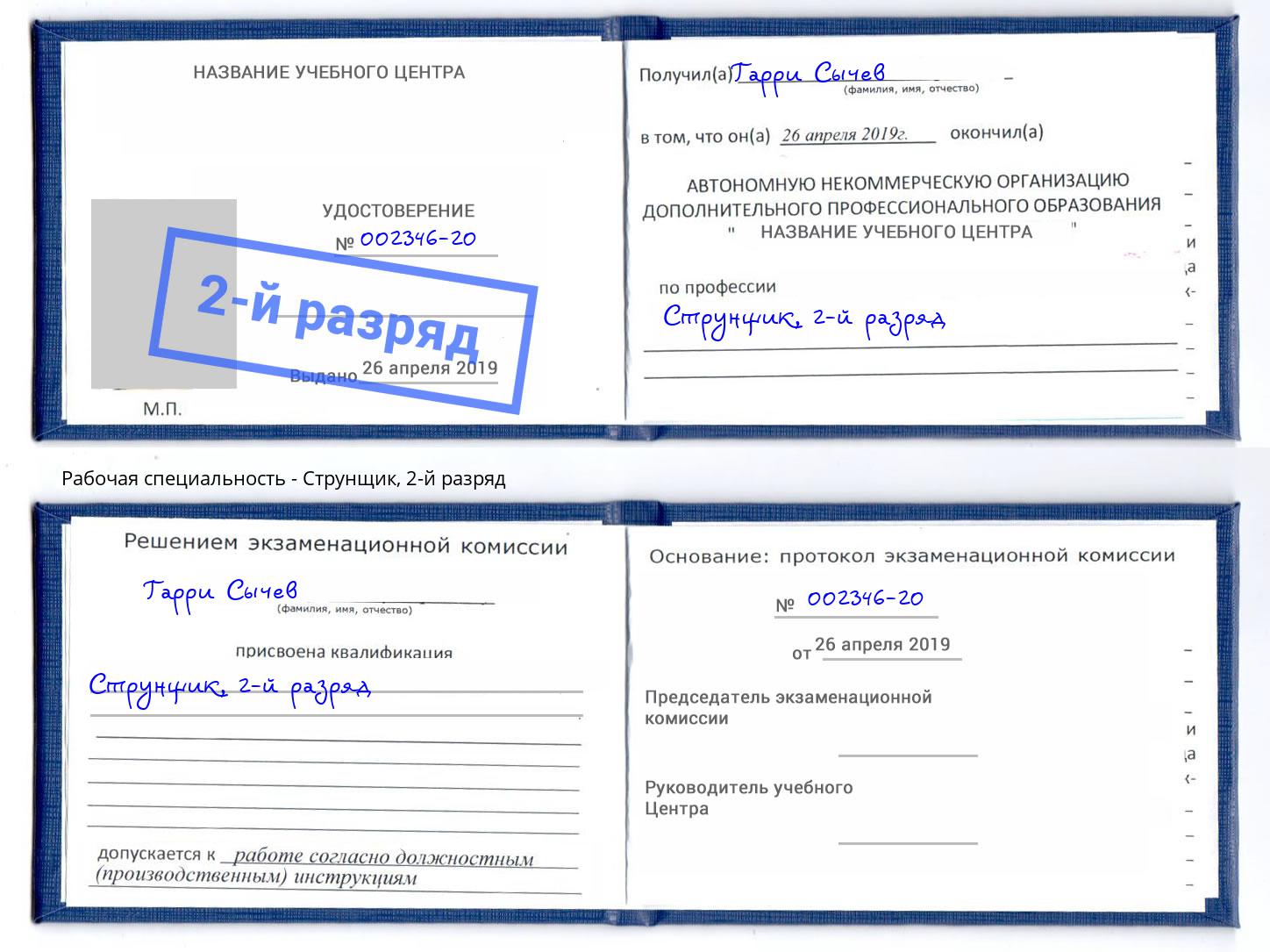 корочка 2-й разряд Струнщик Реутов