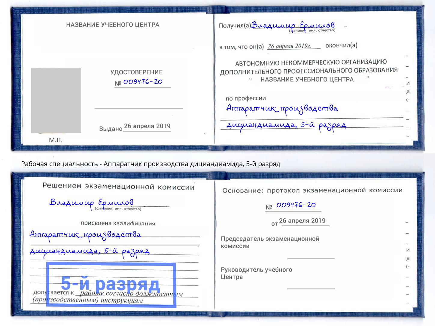 корочка 5-й разряд Аппаратчик производства дициандиамида Реутов