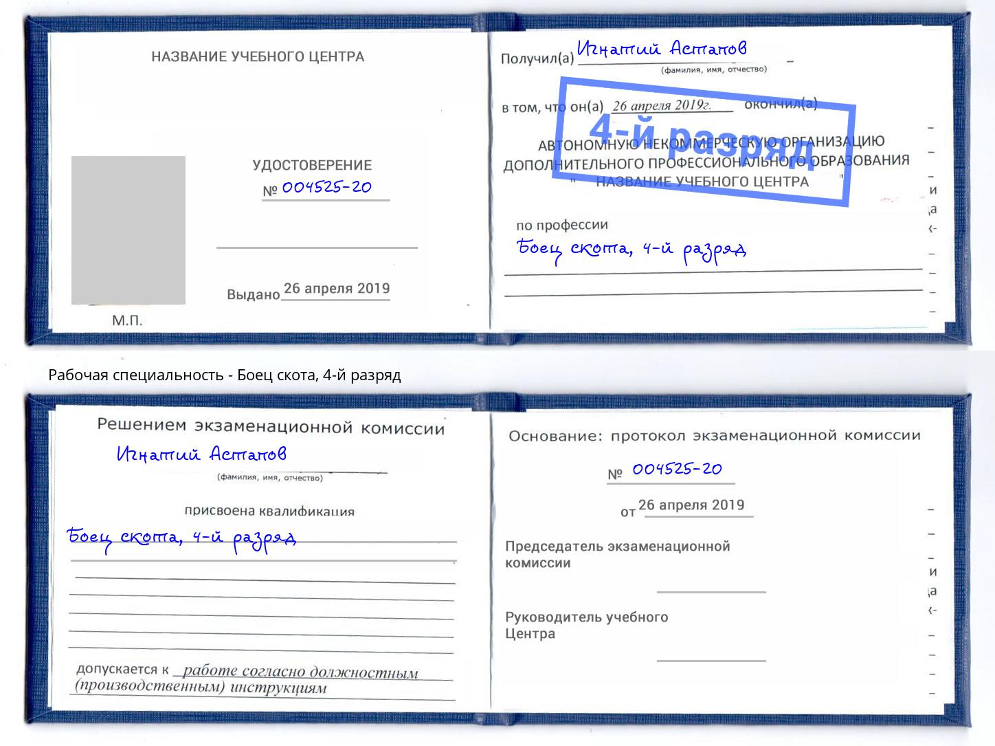 корочка 4-й разряд Боец скота Реутов