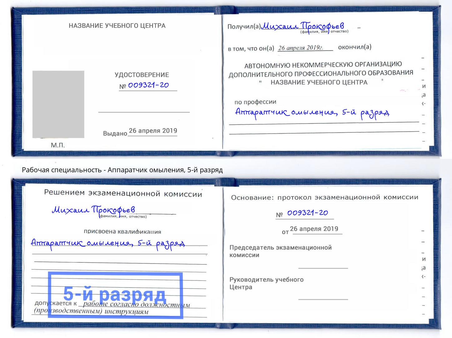 корочка 5-й разряд Аппаратчик омыления Реутов