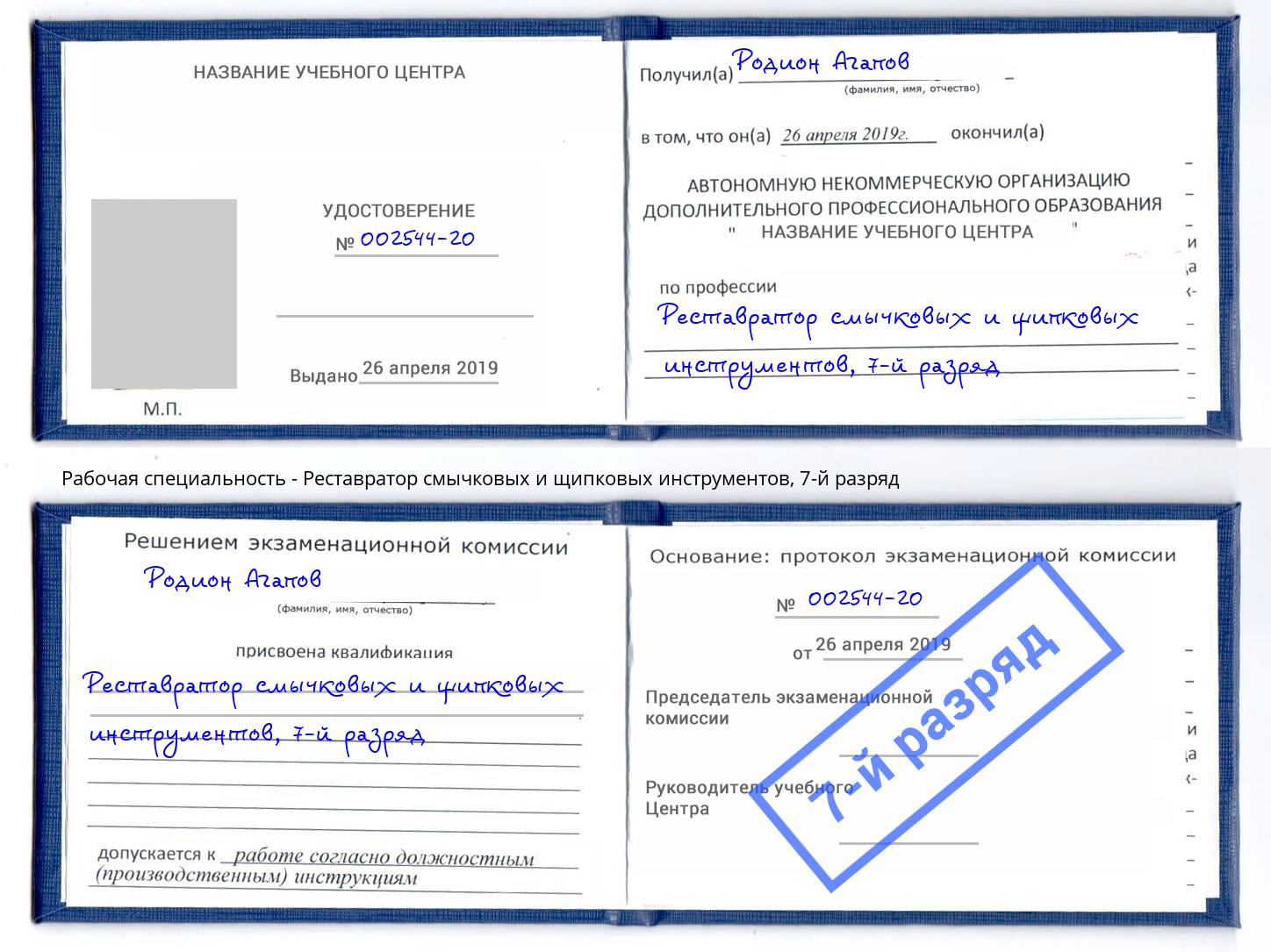 корочка 7-й разряд Реставратор смычковых и щипковых инструментов Реутов