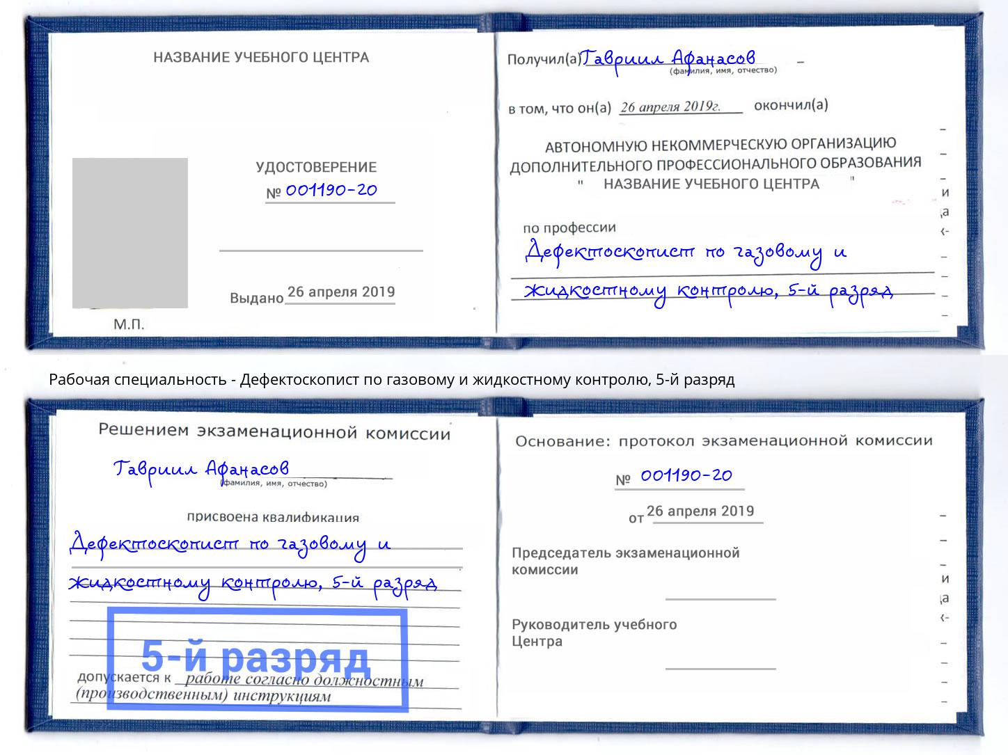 корочка 5-й разряд Дефектоскопист по газовому и жидкостному контролю Реутов