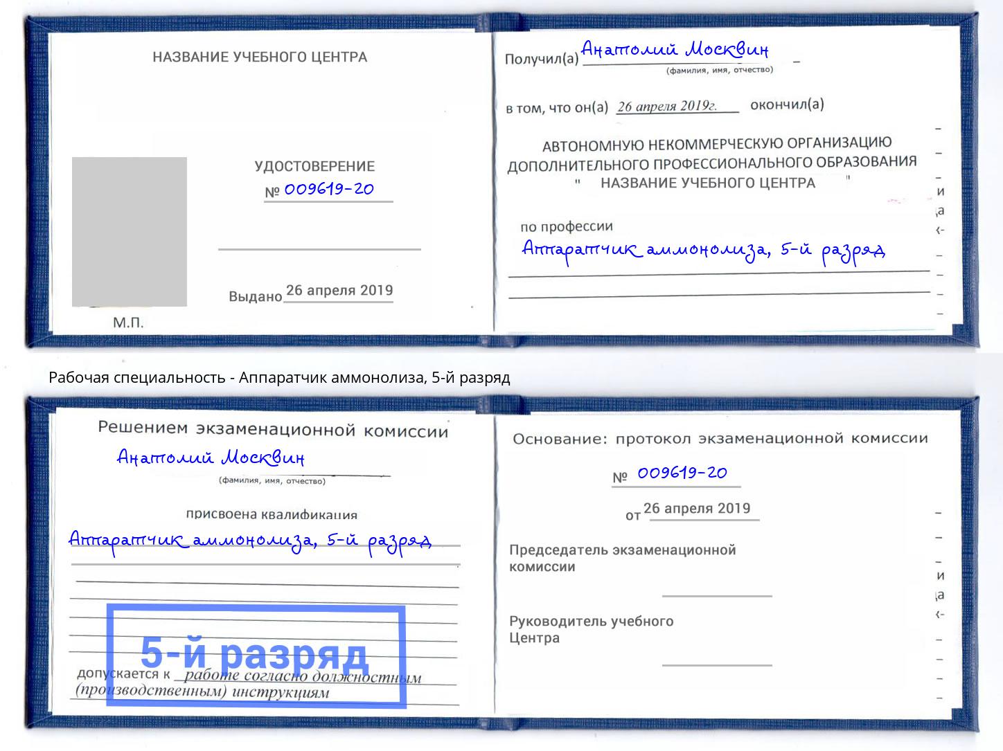 корочка 5-й разряд Аппаратчик аммонолиза Реутов