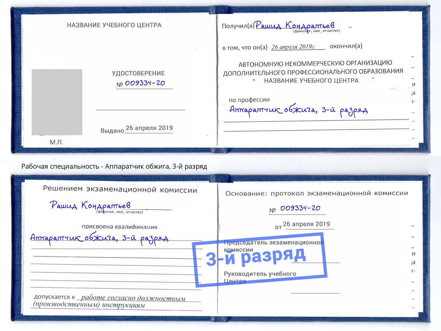 корочка 3-й разряд Аппаратчик обжига Реутов