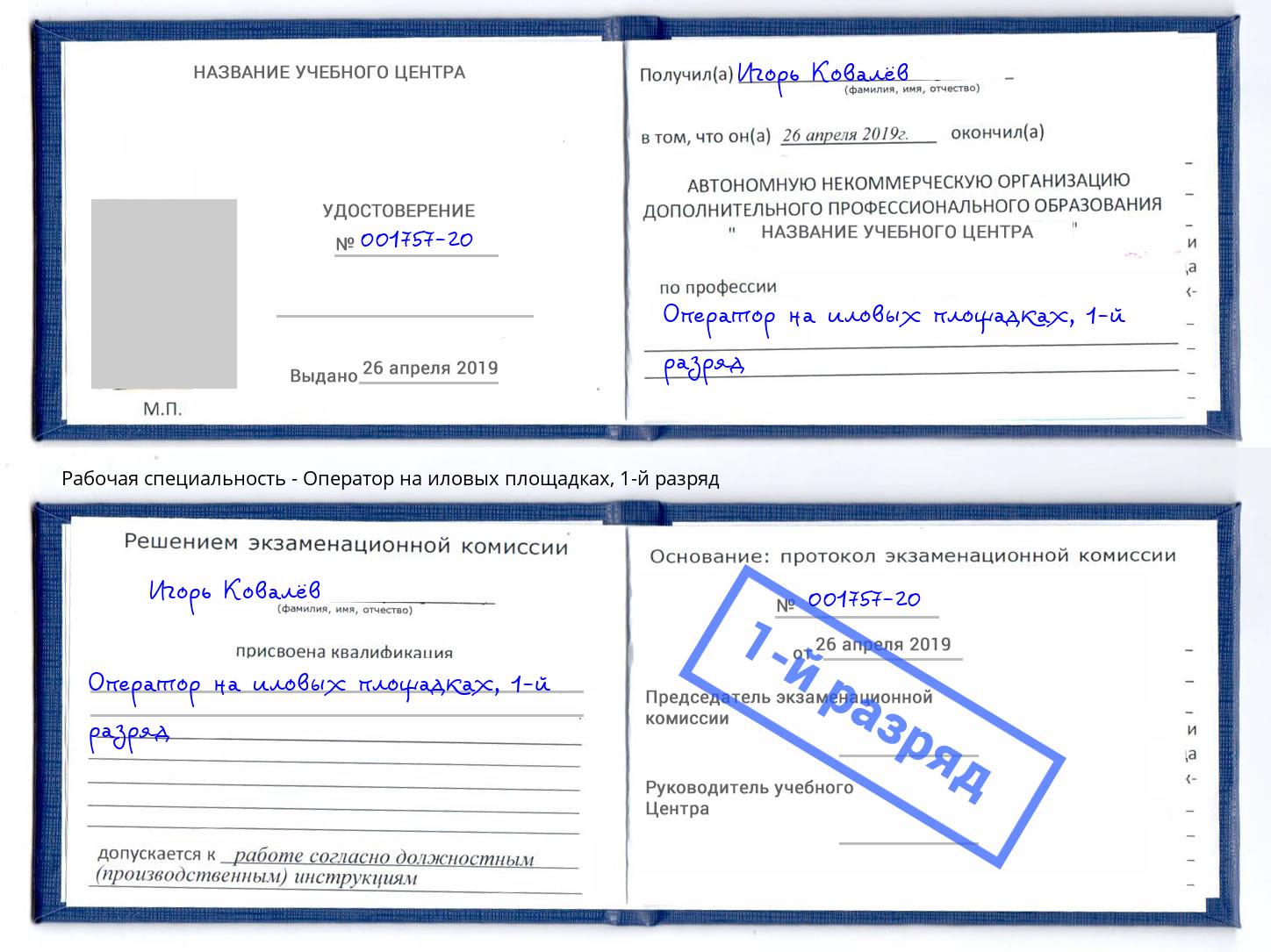 корочка 1-й разряд Оператор на иловых площадках Реутов