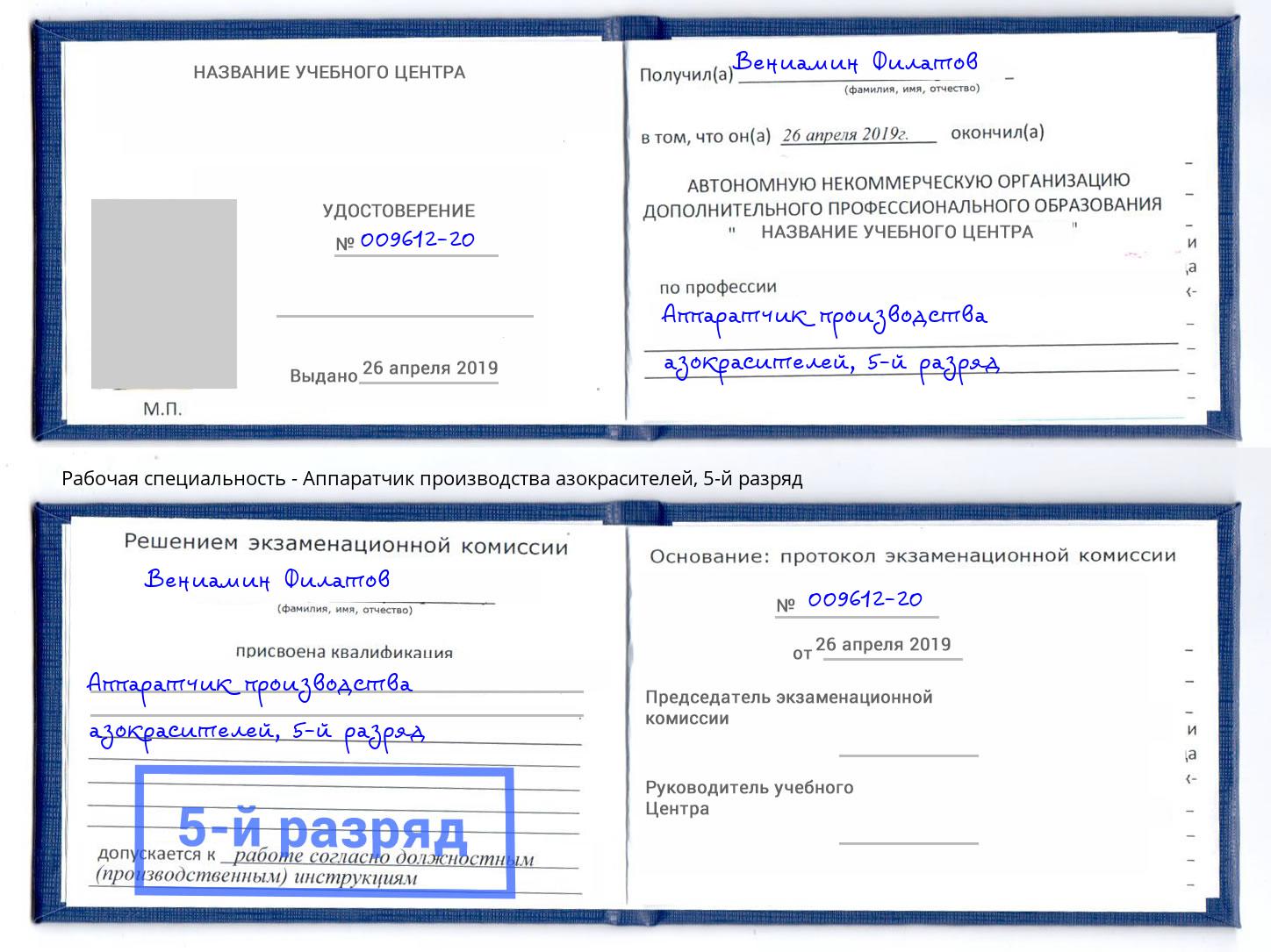 корочка 5-й разряд Аппаратчик производства азокрасителей Реутов
