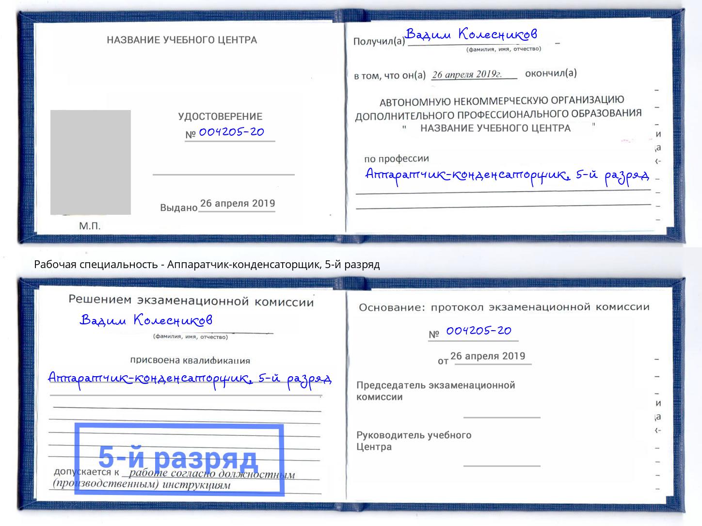 корочка 5-й разряд Аппаратчик-конденсаторщик Реутов