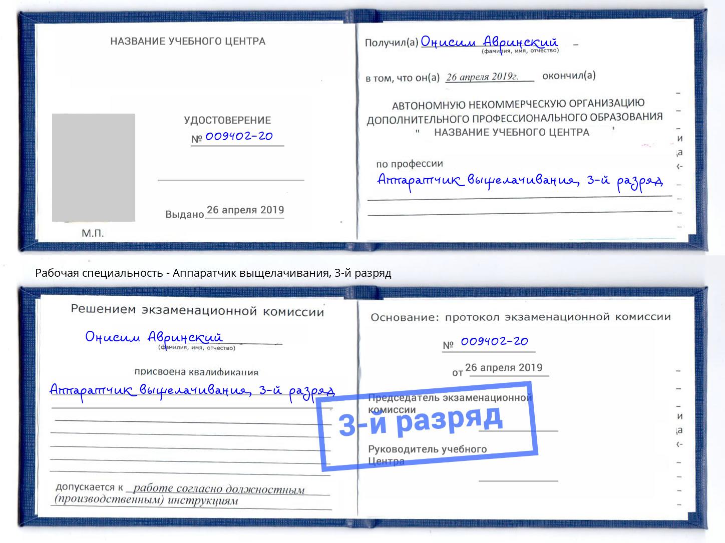 корочка 3-й разряд Аппаратчик выщелачивания Реутов