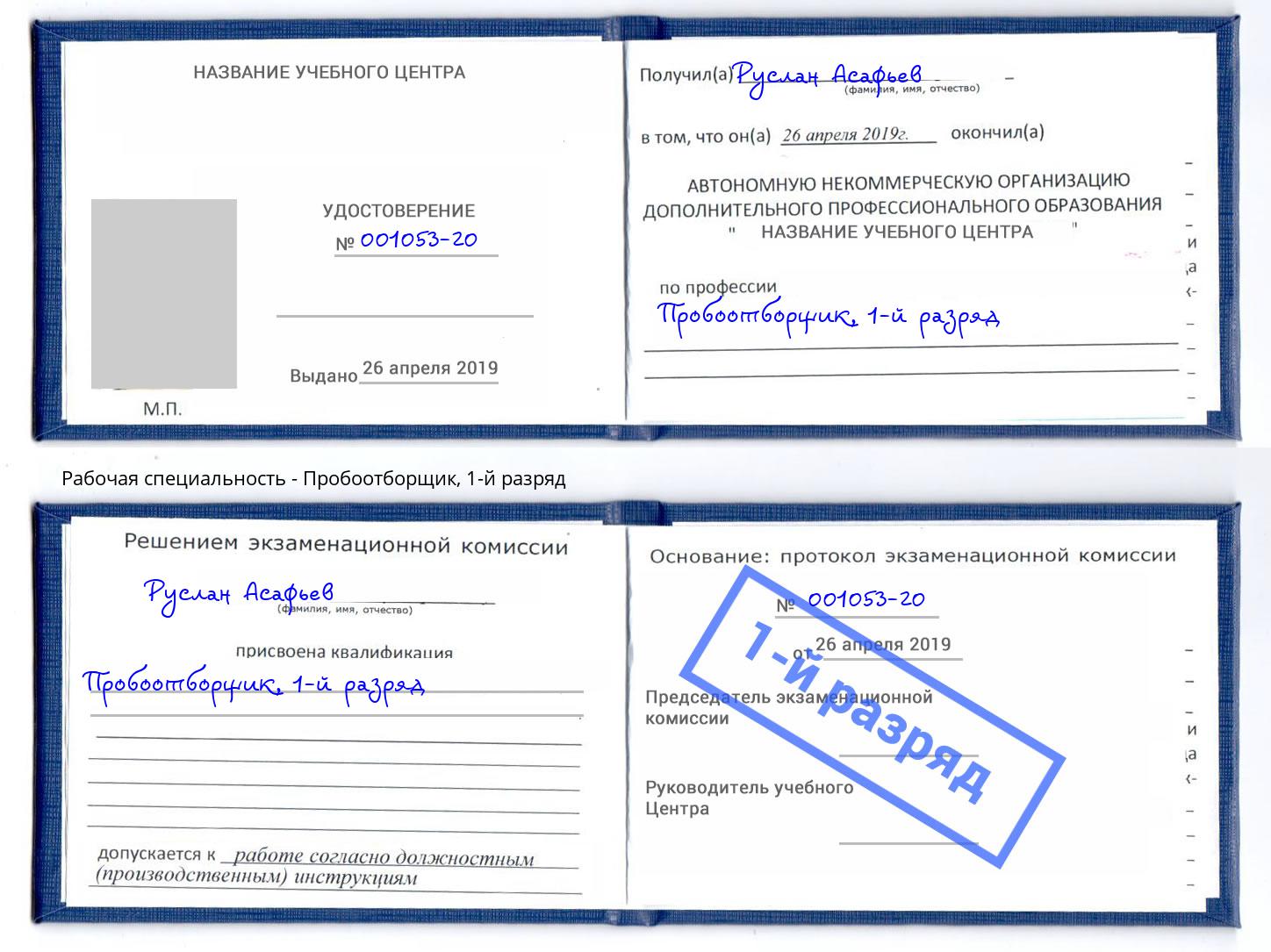 корочка 1-й разряд Пробоотборщик Реутов