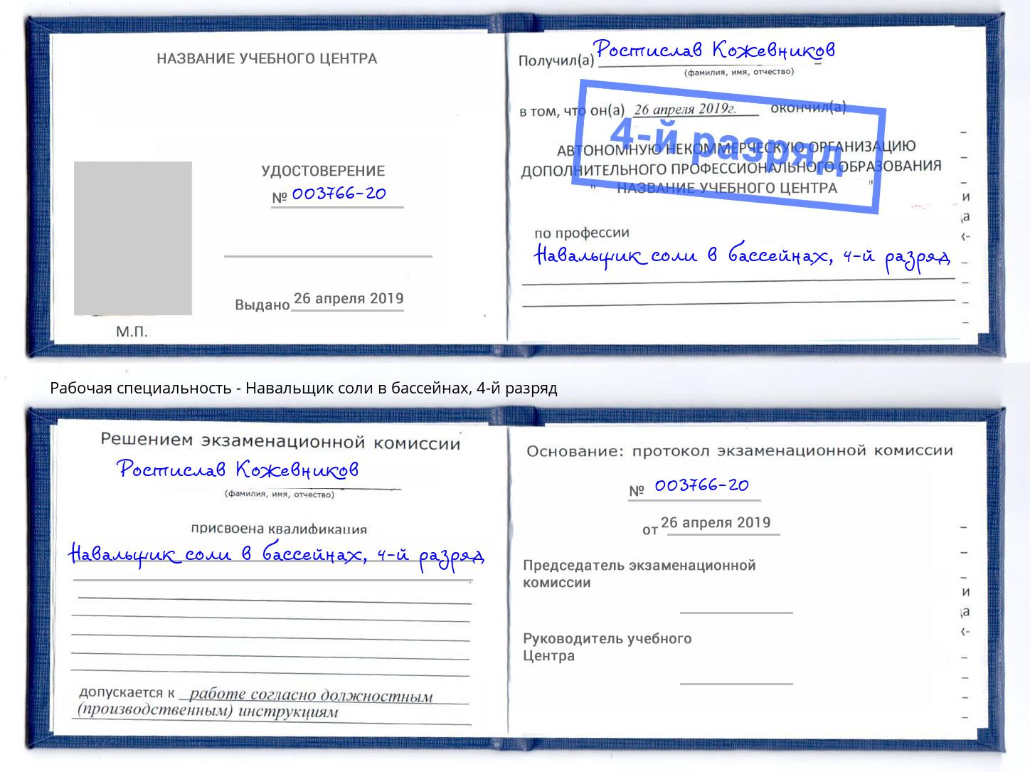 корочка 4-й разряд Навальщик соли в бассейнах Реутов