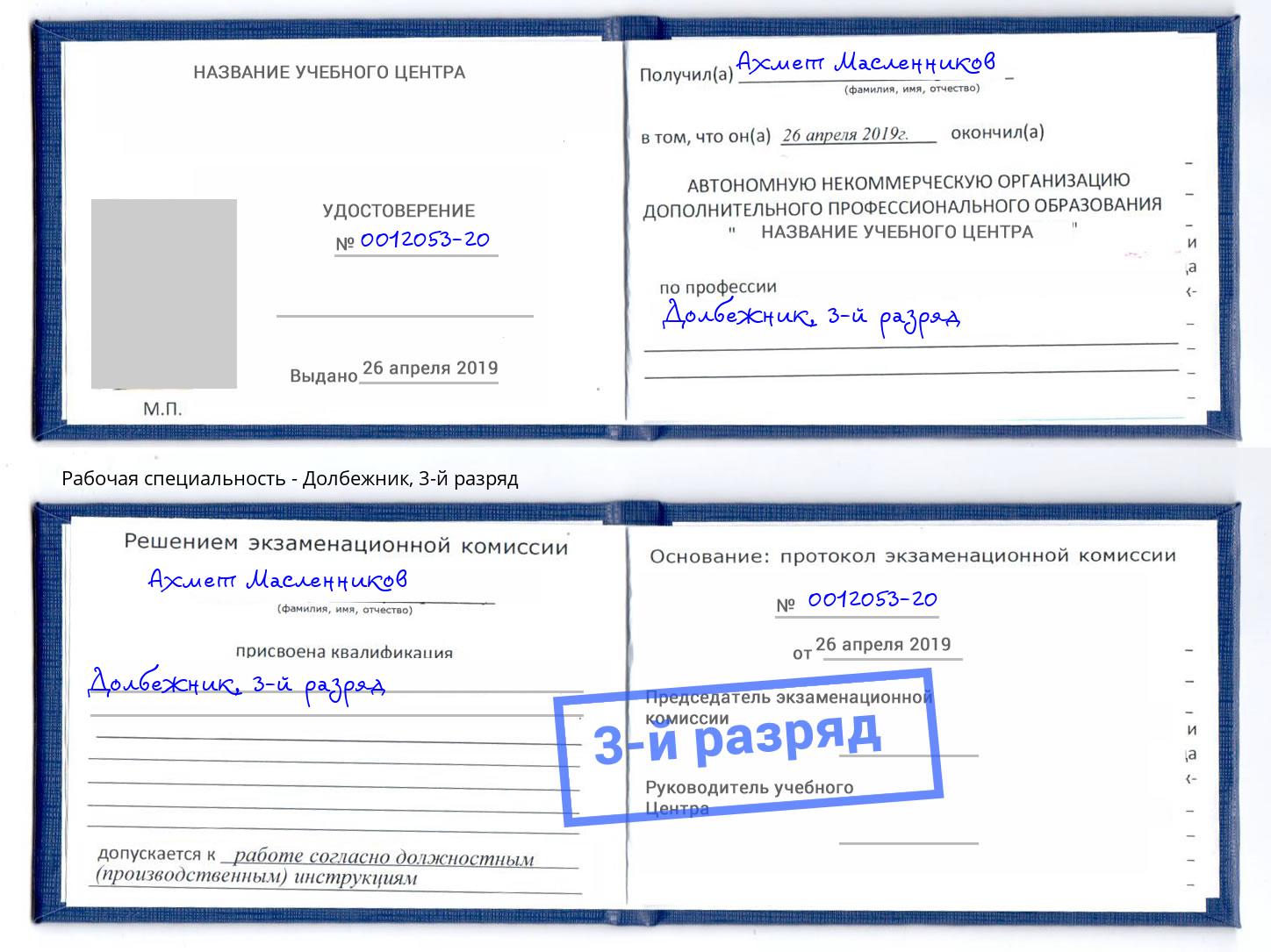 корочка 3-й разряд Долбежник Реутов