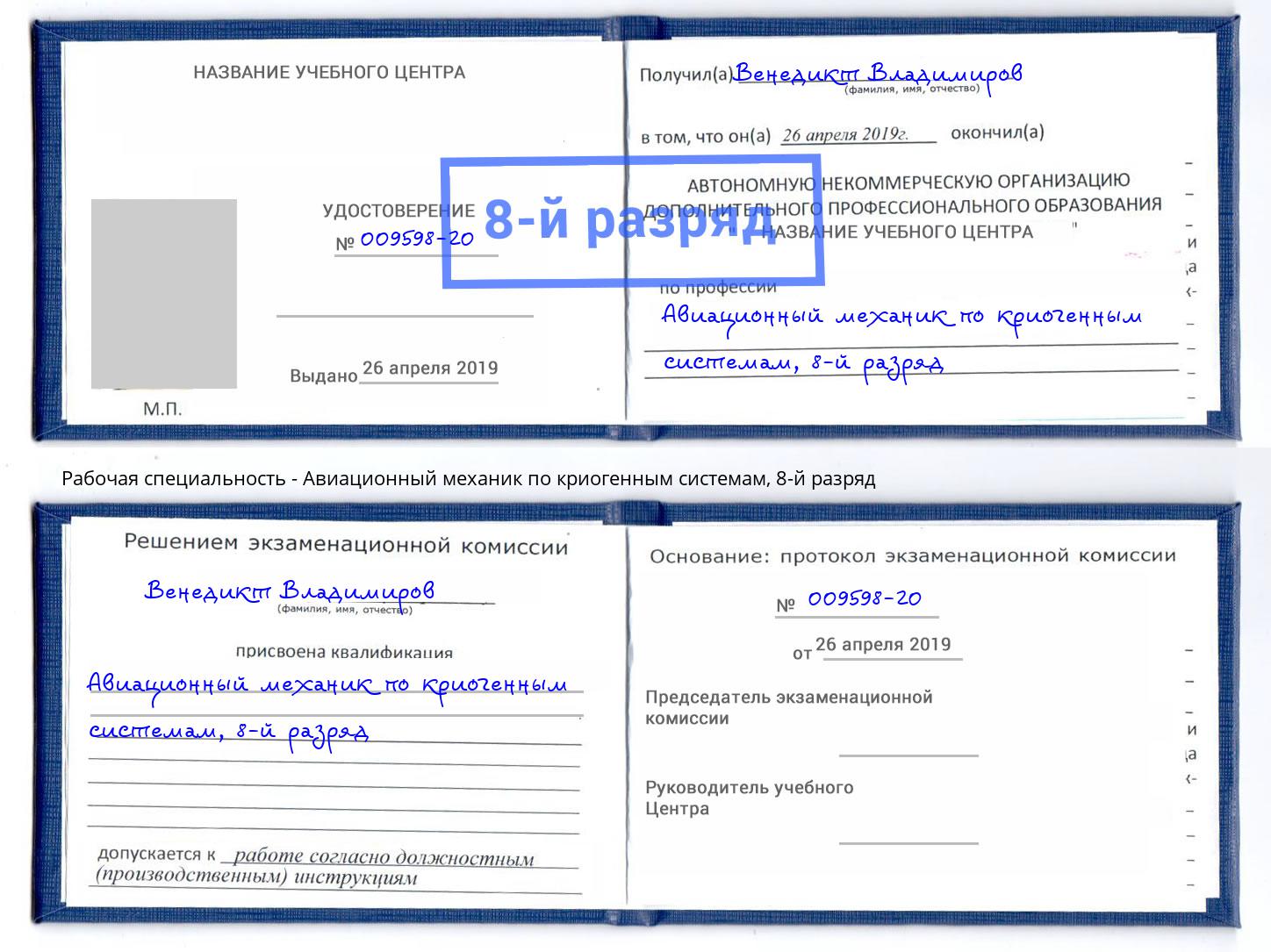 корочка 8-й разряд Авиационный механик по криогенным системам Реутов