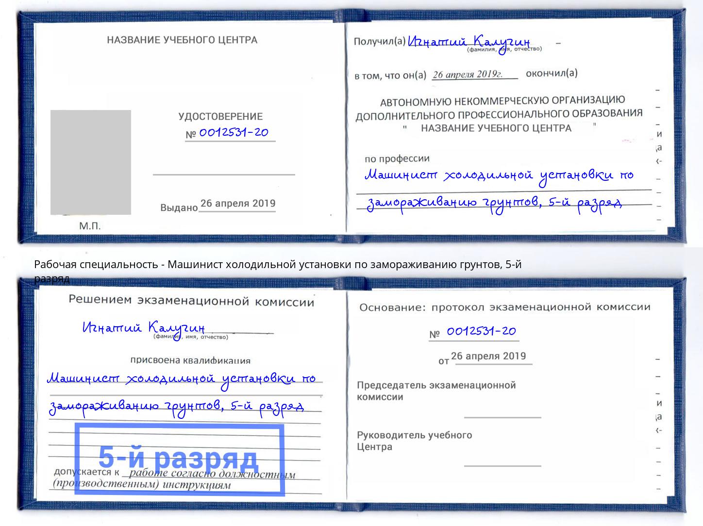 корочка 5-й разряд Машинист холодильной установки по замораживанию грунтов Реутов
